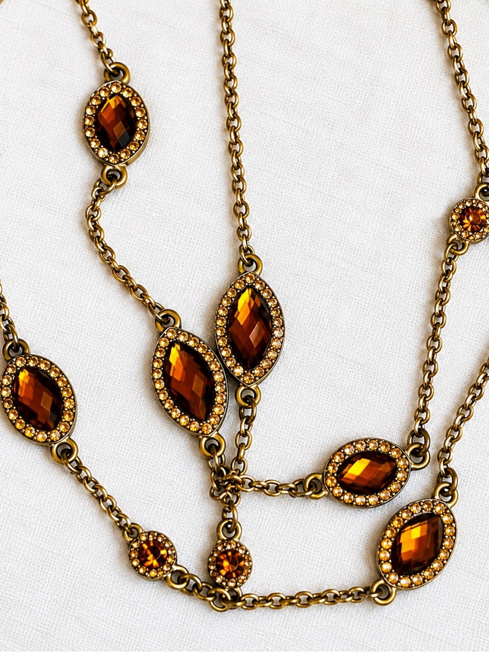 Fashion Jewelry Gold-Tone Multi-Strand Necklace with Amber Stones - Picture 3 of 4
